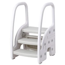 Kids 3 Step Stool with Handles Sides Stepping Standing Stool Helper Non-Slip