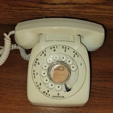 Vintage Automatic Electric Cream Color Rotary Desk Phone with Phone Jack