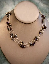 Elegant & Lovely 4 Silver Strands Floating Multitones Hexa Beads Choker Necklace