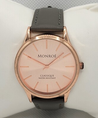Ladies Monroe by Maestro Rose Gold Tone Gray Genuine Leather Analog Watch G4