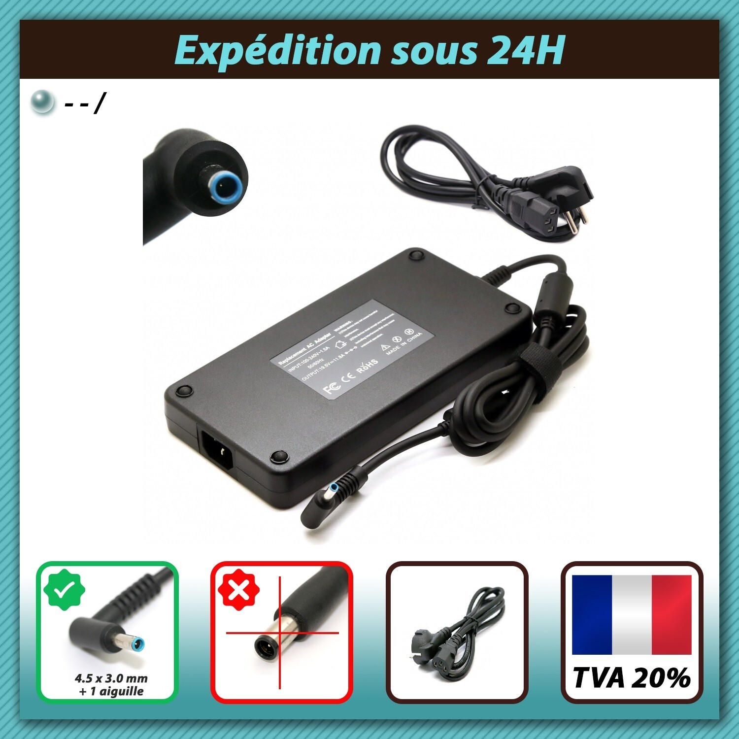 Chargeur HP Omen 17-ck0070nf bloc alimentation pc portable 19.5V 11.8A