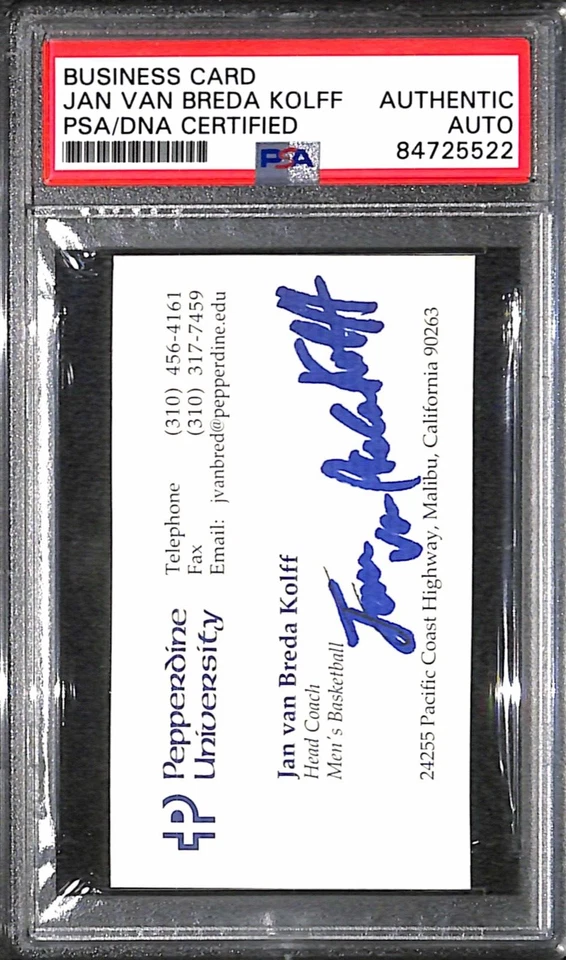 Tarjeta de visita firmada autografiada por Jan van Breda Kolff "Pepperdine WCC Champs" PSA Foto 2 de 3