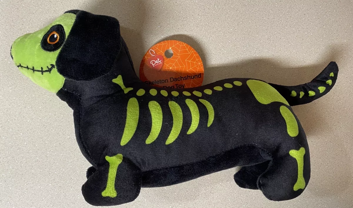 Halloween Skeleton Dachshund Dog Toy Green Black For Medium Size