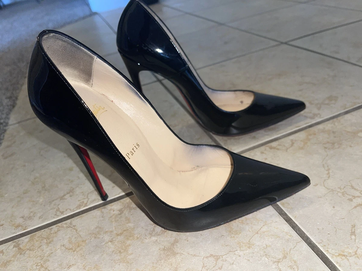 Christian Louboutin So Kate Black Patent Pointed-Toe Red Sole Pumps Size 8