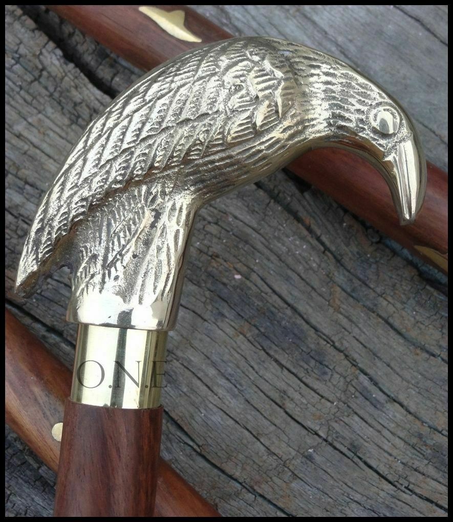 Solid Brass Crow Head Handle Designer Walking Can… - image 1