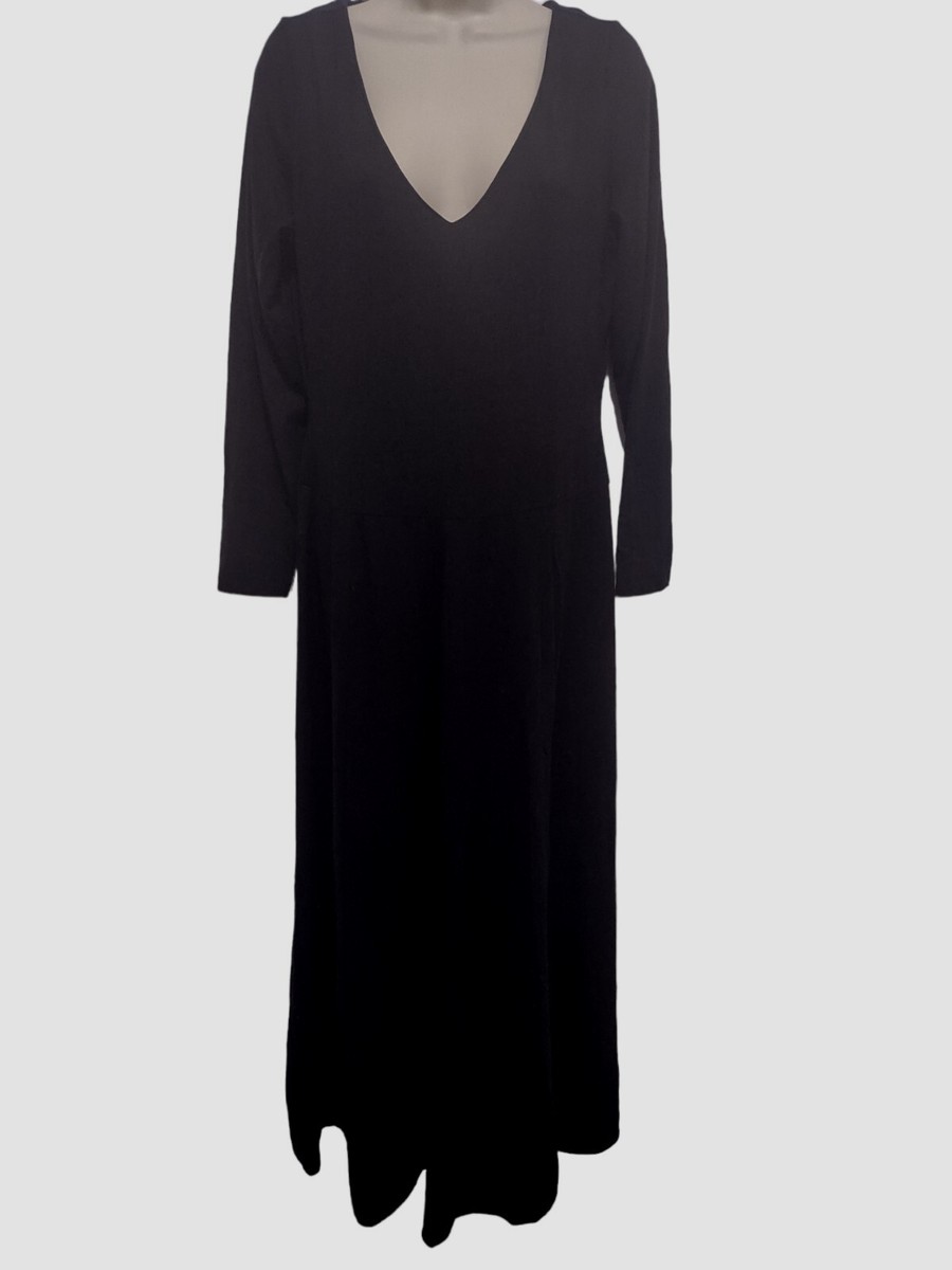 Vintage New Port News Black Drop Waist Maxi Shirt Full Circle Stretch Dress  L