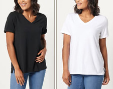 Belle by Kim Gravel - TripleLuxe Pima Set of 2 Cuffed T-Shirt - 1 Black 1 White