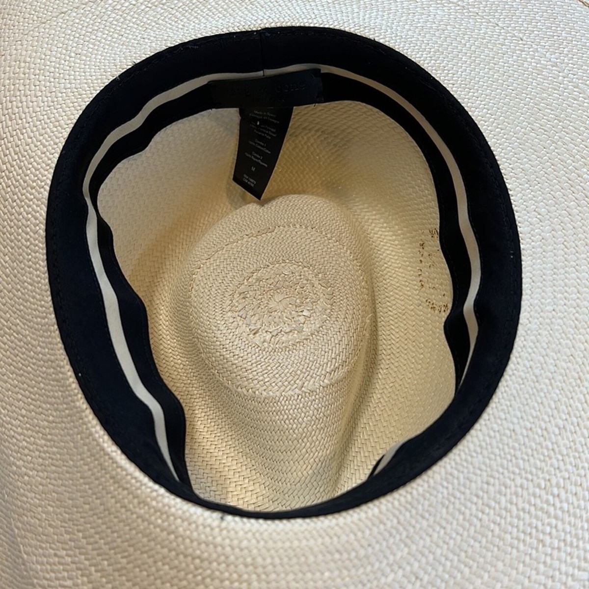 Rag & Bone White Straw Wide Brim “Panama” Hat, White & Black 