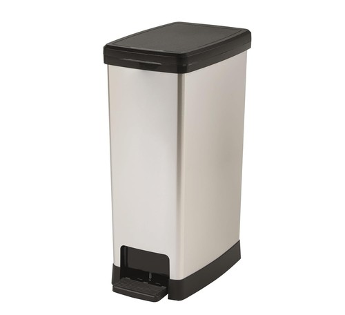 Total Bins UK Limited 40L Slimline Elite Treteimer Silber - METALLEFFEKT