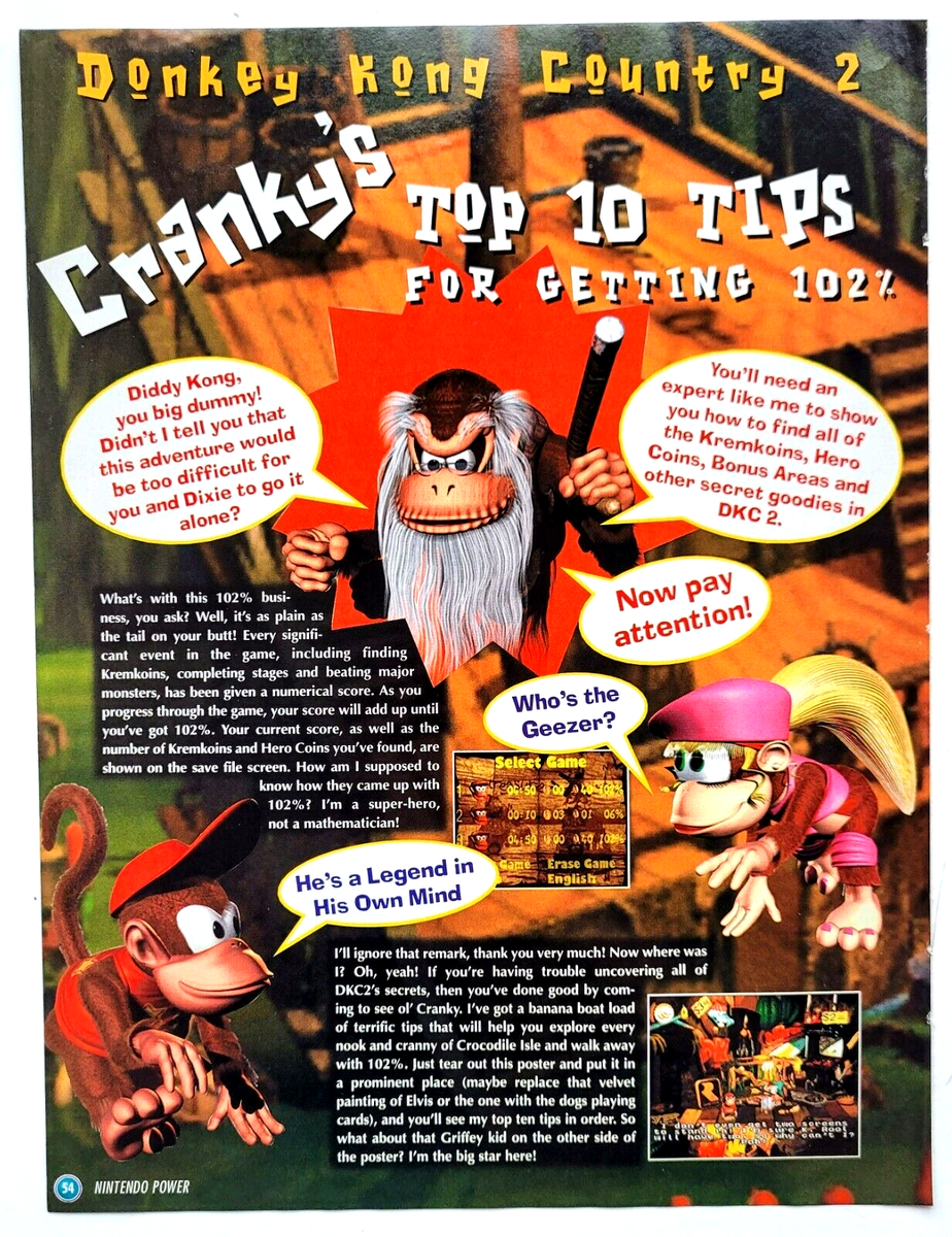 1996 DONKEY KONG COUNTRY 2 Cranky's Top 10 Nintendo Video Game
