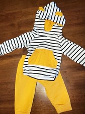 Boys 9-12 Month Striped Pant Set With Hoodie Yellow, Black, White with Ears