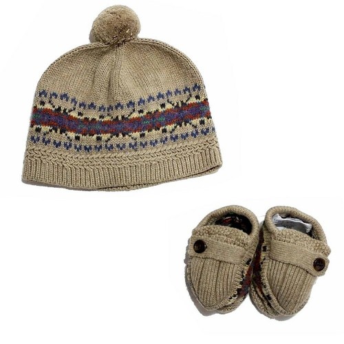 Isle Knit Hat \u0026 Booties Set Khaki | eBay