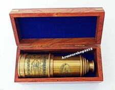 16" Good Nautical Antique Brass Marine Telescope With Wooden Box Christmas Gift