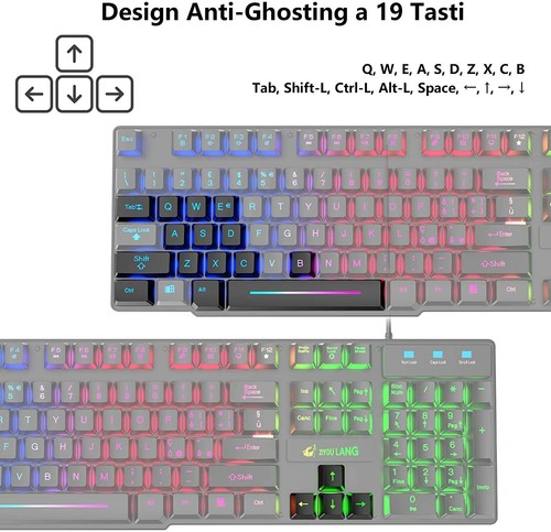 ZIYOULANG T11 Wired Gaming Rainbow LED Backlit Tastatur und Maus Headset ComboDE - Bild 6 von 18