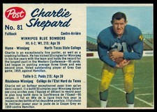 1962 POST CFL FOOTBALL #81 Charlie Shepard NM Winnipeg Blue Bombers North Texas