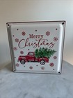 BRAND NEW "Merry Christmas" Metal Sign Tabletop 6x6 Red Pick-up Truck
