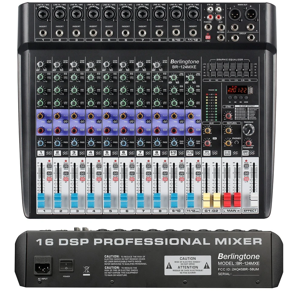 Berlingtone BR-124MX, Professional 12 - Channel Bluetooth Studio Audio Mixer - Image 3 of 4
