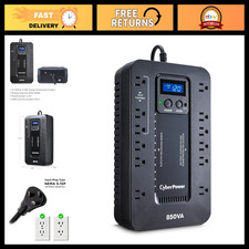 Eco-Friendly UPS Battery Backup Surge Protector, 850VA, LCD Display, Compact D