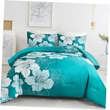 Comforter Set Bedding Floral Comforter Sets - Soft Queen Gradient Teal