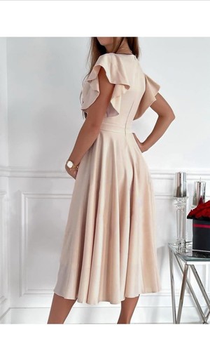 Dokotoo Women's V Neck Elegant Party Dress Short Sleeve Skater Dress SIZE XL - Afbeelding 2 van 3