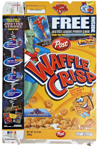 2004 Justice League Promotion Post Waffle Crisp Cereal Box