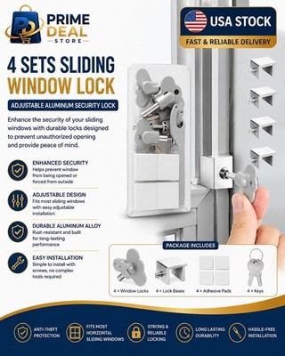 [4 Sets] Sliding Window Lock with Key Aluminum Alloy Adjustable Security Lock