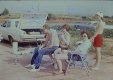 1960s 35mm Slide Relaxed Oklahoma Family Chevy Tailgating Women Man 12314