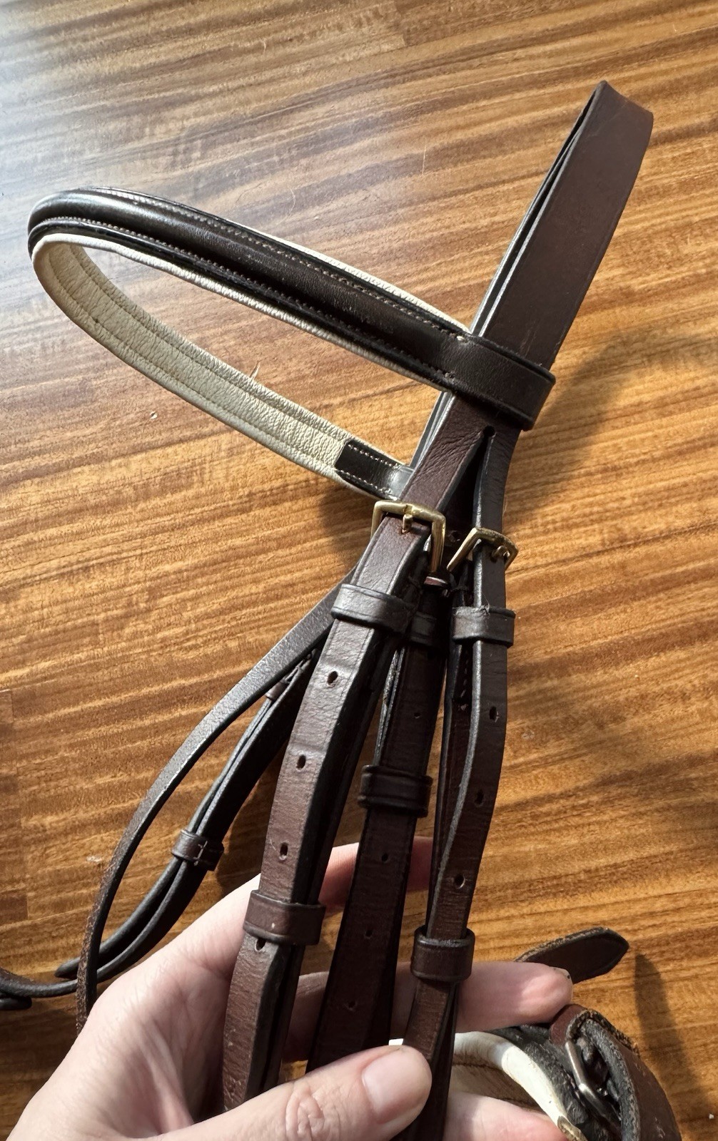 Brown And White Xtra Full Dressage Bridle With Brass & Bobby’s Plain Reins