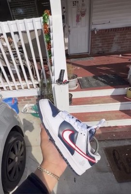 Nike Dunk Low White Navy Red Men's Basketball Sneakers Lace Up Solid