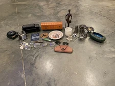 Vintage Junk Drawer Lot Knifes, Tax Tokens Eyeglasses Estate Mix Old