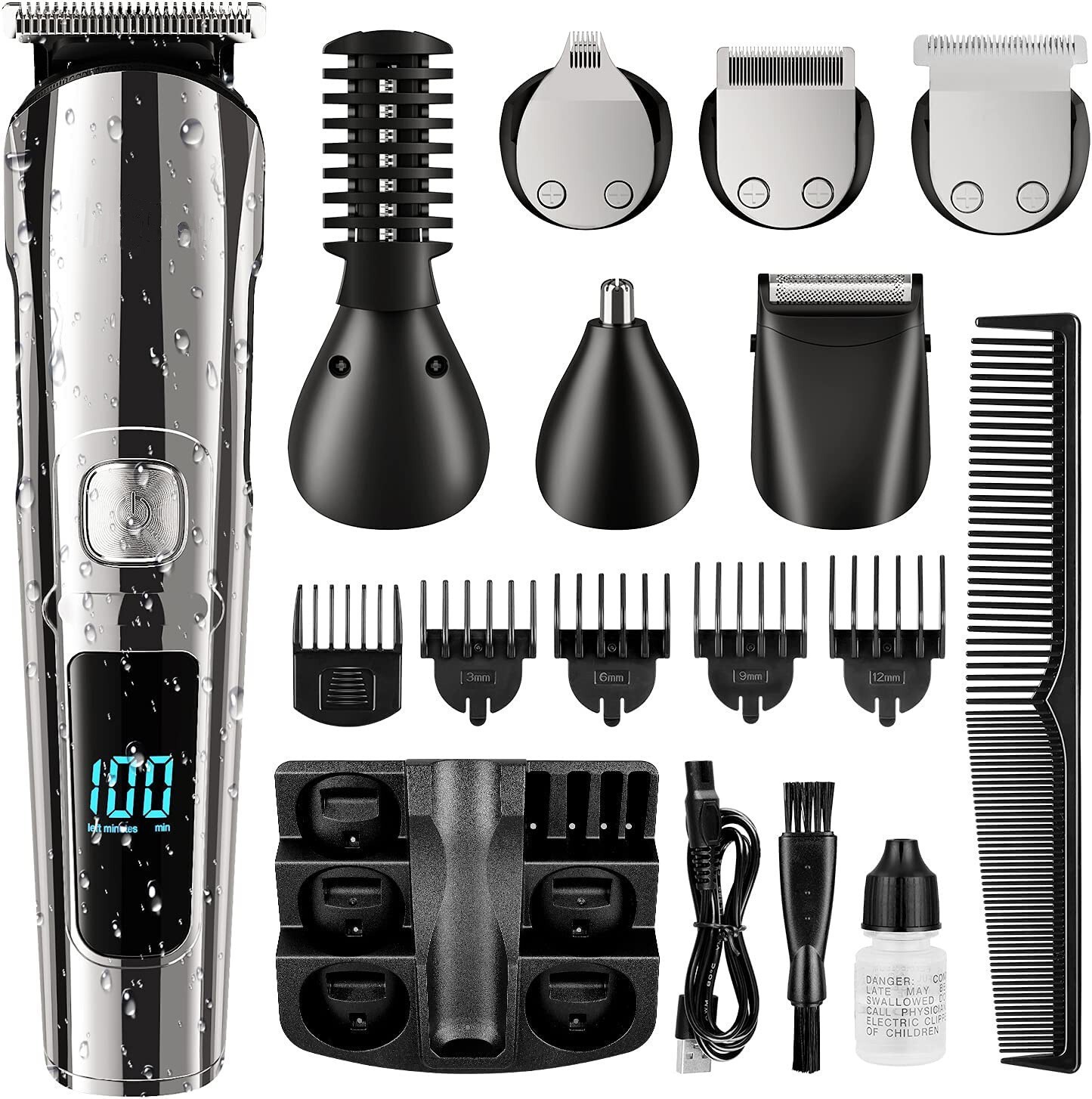 Men Waterproof Beard Trimmer Electric Razor Hair Clipper Shaver