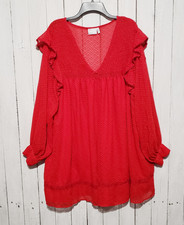 Asos 18 Mini Dress Red Ruffle Flowy Party Babydoll Glam Boho Statement Romantic