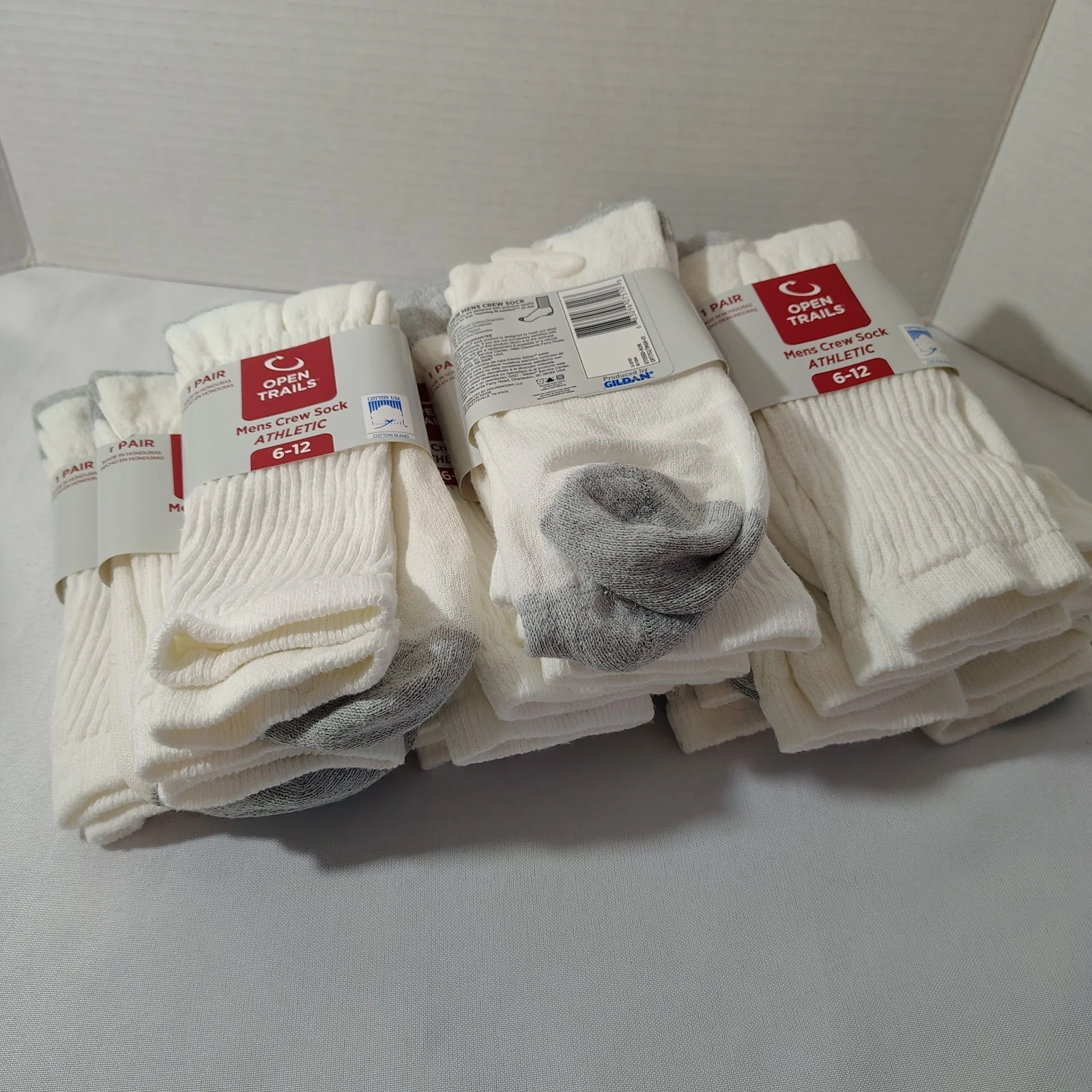 Open Trails Gildan MENS CREW socks size 6-12 white 83% COTTON LOT of 12