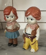 Vintage Cowboy and Cowgirl Bisque Penny Doll Frozen Charlotte Figurines 5" READ