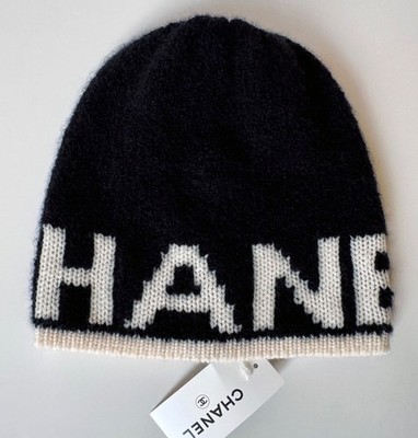 NWT 21B CHANEL BLACK WHITE CASHMERE WOOL BLEND KNIT HAT CAP | eBay