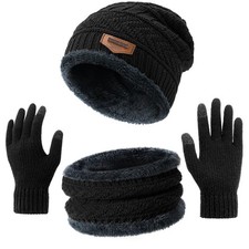 Winter Hat Beanie Scarf Touchscreen Gloves Set for Men and Women Skull Cap Gl