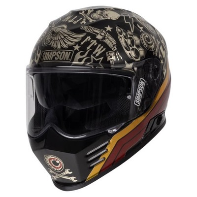 SIMPSON VENOM TATTOO SCHWARZ ROT GOLD GLANZ FULLFACE MOTORRAD MOTORRAD HELM