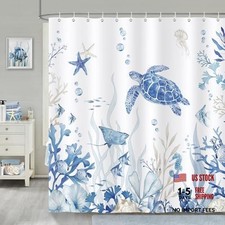 Nautical Coastal Shower Curtain, Blue Beige 72"W x 72"L Pack of 1 Sea Turtle