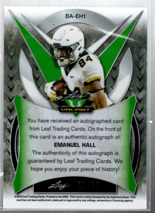 B3103- 2019 Leaf Valiant Blue #BAEH1 Emanuel Hall Auto /25 - NM-MT - Image 2 of 2