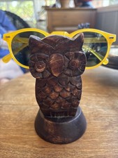Hand Carved Wooden Eyeglass Spectacle Holder Stand - Owl Standing 5 x3
