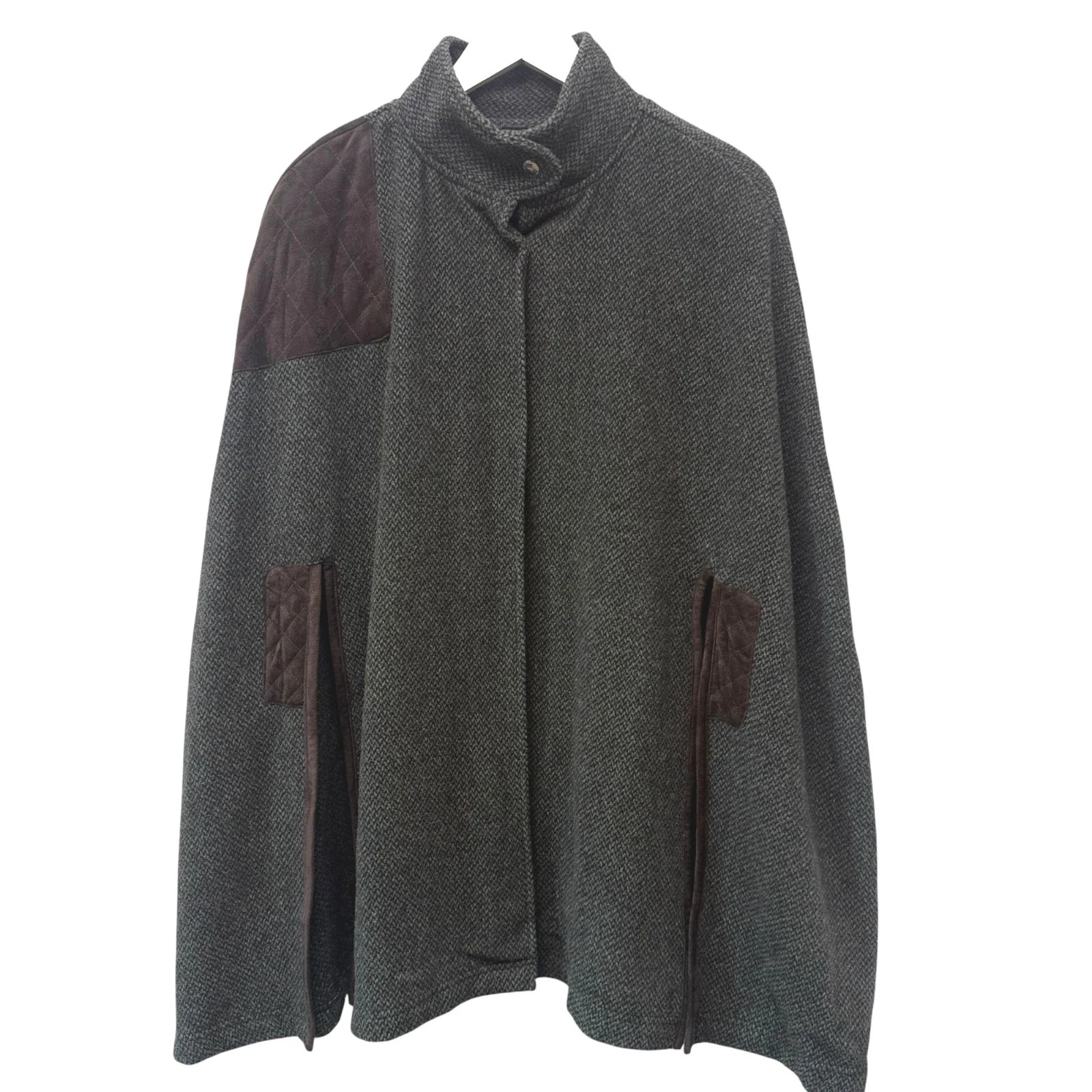 LAUREN Ralph Lauren Wool Blend Cape Coat L/XXL Green Tweed Equestrian