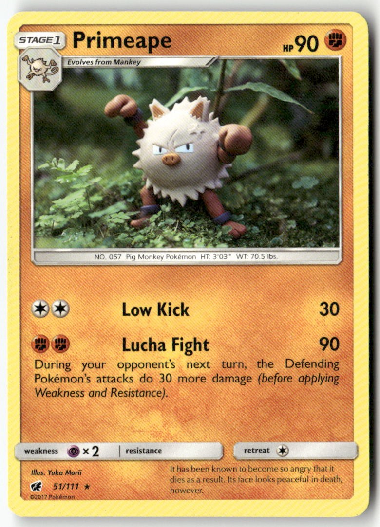 Primeape 51/111 Rare Crimson Invasion Pokemon Heavily Played Yuka Morii