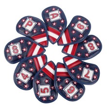 Leather Golf Club Iron Head Covers 9 Piece Set Headcover Stars and Stripes