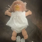 Cabbage Patch Kids Baby Doll Blonde Yarn Hair Green Eyes White Outfit Shoes