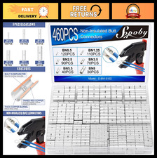 460PCS Non-Insulated Butt Connectors Kit, 24-8 Gauge Crimp Terminals, Tinned Cop