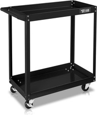 2 Shelf Steel Utility Cart, Tool Storage Organizer for Mechanic, Garage, Black