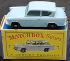 Vintage Lesney Matchbox Series No. 7 Ford Anglia Grey Wheels in Original Box