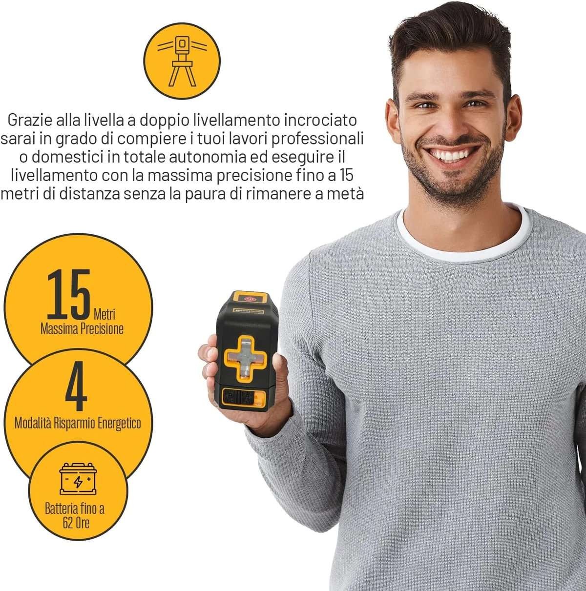 GASETOOLS Livella Laser 360° Autolivellante - Kit Professionale Edilizia - 4