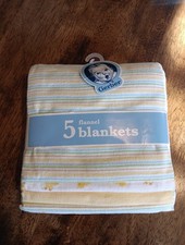 Vintage 5-Pack Gerber Flannel Receiving Blankets Unisex Stripes And Ducks NWT
