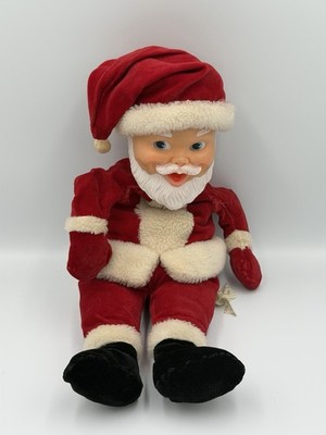 VINTAGE GUND SANTA CLAUS PLUSH STUFFED WIND UP DOLL RUBBER FACE 15'' RARE
